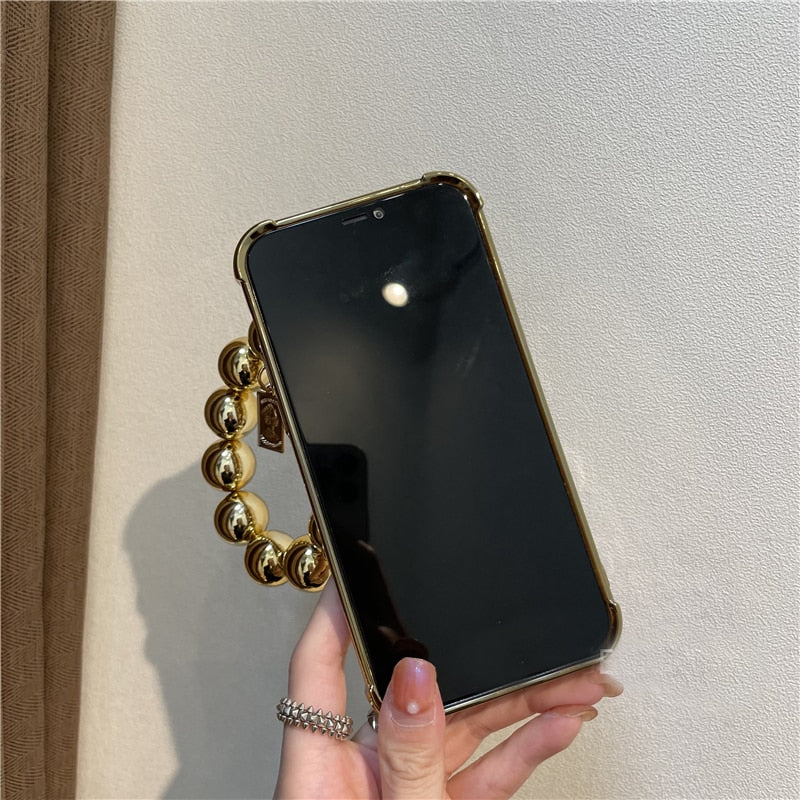 Round Beads Hanging Chain Soft Phone Case For iphone