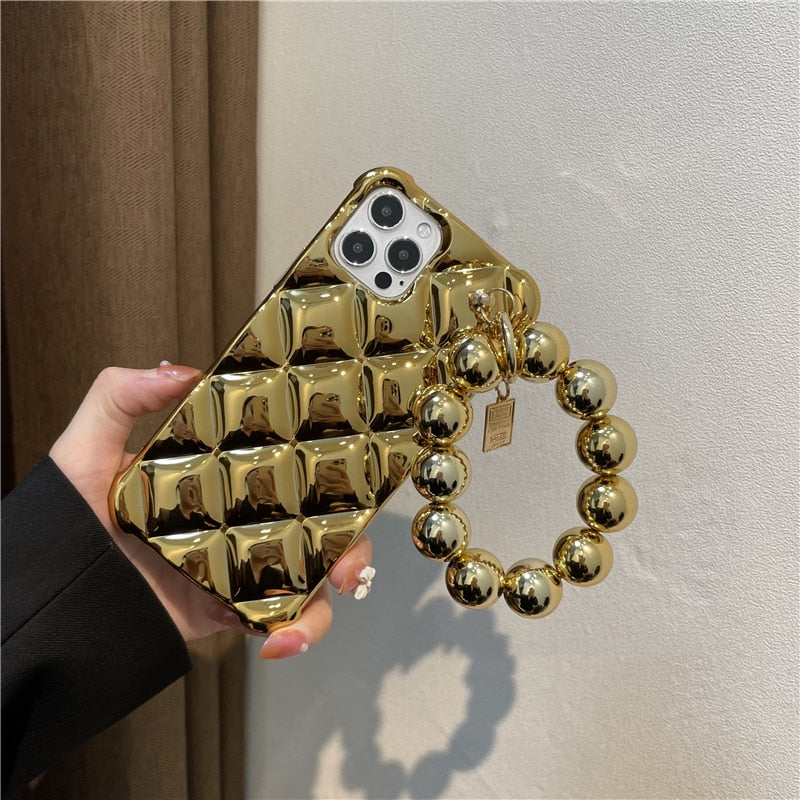 Round Beads Hanging Chain Soft Phone Case For iphone