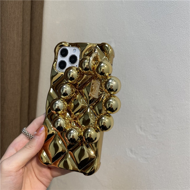 Round Beads Hanging Chain Soft Phone Case For iphone