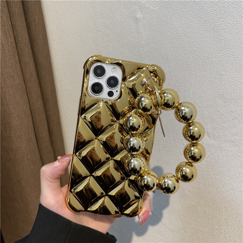 Round Beads Hanging Chain Soft Phone Case For iphone