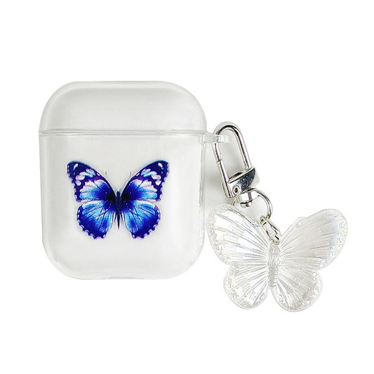 Painted blue butterfly pendant earphone case