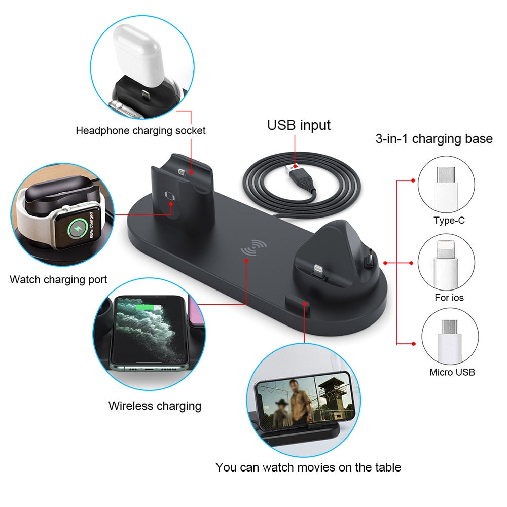 6 in 1 Wireless Charger Dock Station