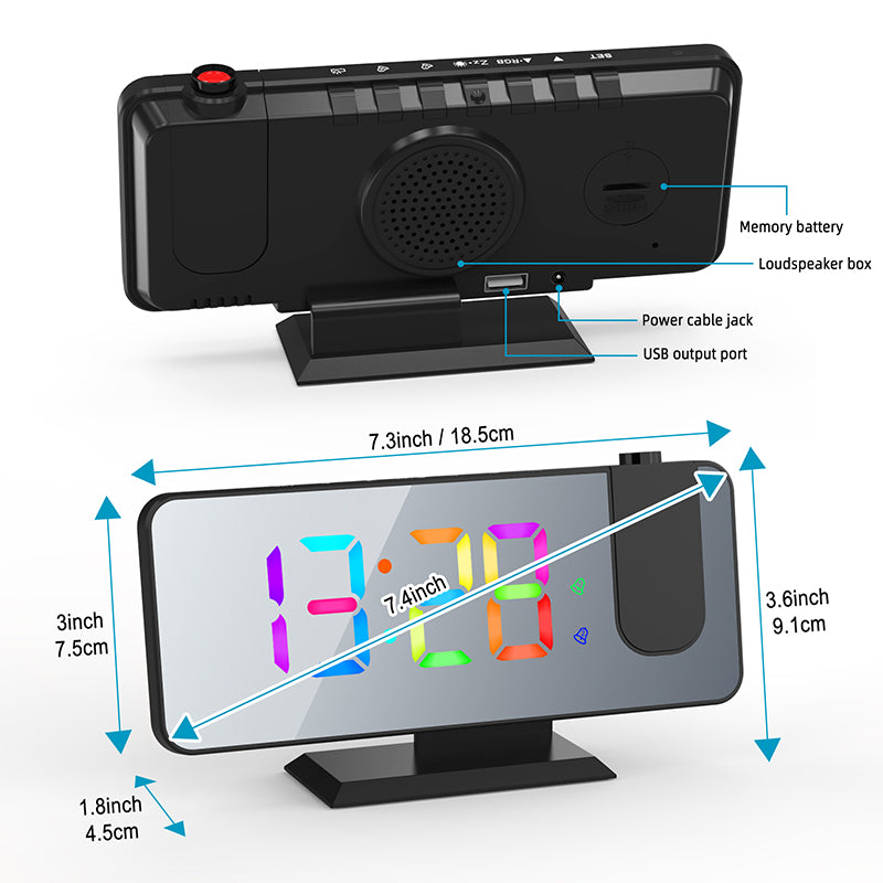 Large Screen Mirror Dual Alarm Clock